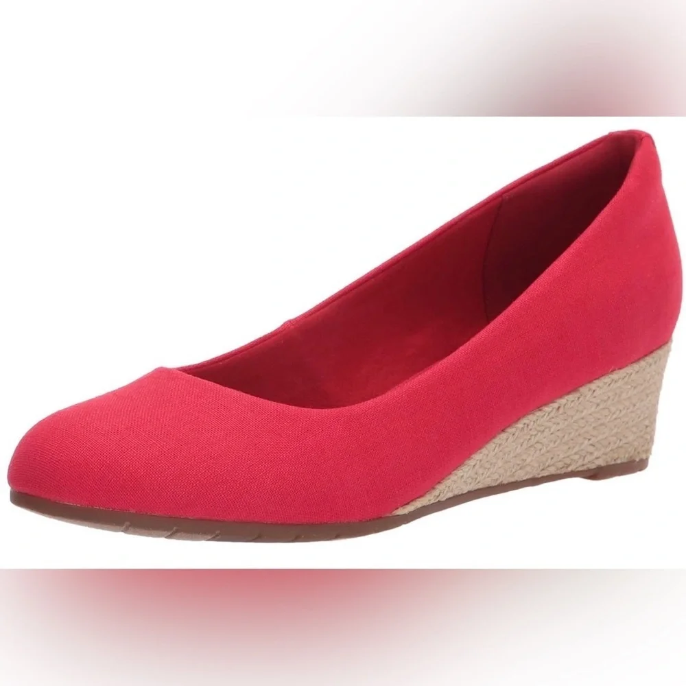 🆕 Clarks Mallory Luna Wedge Espadrilles Rope Pump, Cherry Red, Size 9.5M
